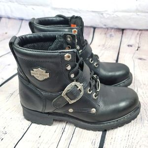 Harley Davidson Women's Black Leather Boots w/Buck